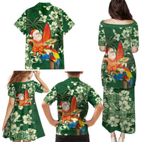 Moss Green Tropical Christmas Hawaii Tapa Family Matching Puletasi and Hawaiian Shirt Aloha Santa Drink Party - Polynesian Pride