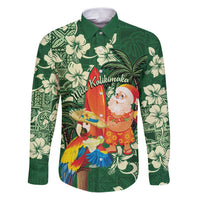 Moss Green Tropical Christmas Hawaii Tapa Family Matching Puletasi and Hawaiian Shirt Aloha Santa Drink Party - Polynesian Pride