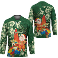 Moss Green Tropical Christmas Hawaii Tapa Hockey Jersey Aloha Santa Drink Party LT7 - Polynesian Pride