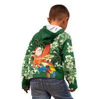Moss Green Tropical Christmas Hawaii Tapa Kid Hoodie Aloha Santa Drink Party - Polynesian Pride
