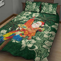 Moss Green Tropical Christmas Hawaii Tapa Quilt Bed Set Aloha Santa Drink Party - Polynesian Pride
