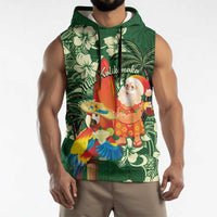 Moss Green Tropical Christmas Hawaii Tapa Sleeveless Hoodie Aloha Santa Drink Party - Polynesian Pride