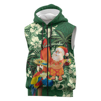 Moss Green Tropical Christmas Hawaii Tapa Sleeveless Zip Hoodie Aloha Santa Drink Party LT7 Green - Polynesian Pride