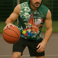 Moss Green Tropical Christmas Hawaii Tapa Sleeveless Zip Hoodie Aloha Santa Drink Party LT7 - Polynesian Pride