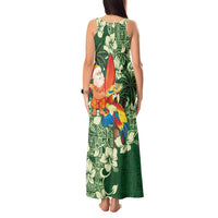 Moss Green Tropical Christmas Hawaii Tapa Tank Maxi Dress Aloha Santa Drink Party - Polynesian Pride