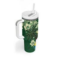 Moss Green Tropical Christmas Hawaii Tapa Tumbler With Handle Aloha Santa Drink Party - Polynesian Pride
