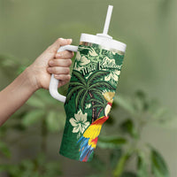 Moss Green Tropical Christmas Hawaii Tapa Tumbler With Handle Aloha Santa Drink Party - Polynesian Pride
