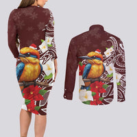 Felis Pasgua Guam Couples Matching Long Sleeve Bodycon Dress and Long Sleeve Button Shirt Christmas Sihek Kingfisher with Guasali