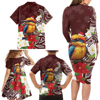 Felis Pasgua Guam Family Matching Long Sleeve Bodycon Dress and Hawaiian Shirt Christmas Sihek Kingfisher with Guasali