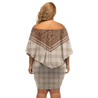 Aloha Hawaii Cowboys Paniolo Family Matching Off Shoulder Short Dress and Hawaiian Shirt Beige Palaka - Polynesian Pride