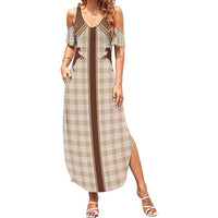 Aloha Hawaii Cowboys Paniolo Family Matching Summer Maxi Dress and Hawaiian Shirt Beige Palaka LT7 Mom's Dress Beige - Polynesian Pride