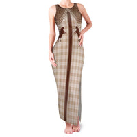Aloha Hawaii Cowboys Paniolo Family Matching Tank Maxi Dress and Hawaiian Shirt Beige Palaka - Polynesian Pride