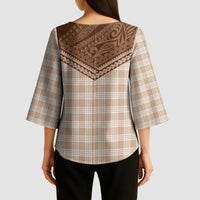 Aloha Hawaii Cowboys Paniolo Kimono Sleeve Blouse Beige Palaka - Polynesian Pride