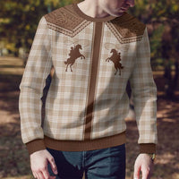 Aloha Hawaii Cowboys Paniolo Ugly Christmas Sweater Beige Palaka - Polynesian Pride