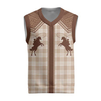 Aloha Hawaii Cowboys Paniolo Christmas Knitted V-Neck Vest Beige Palaka LT7 Beige - Polynesian Pride