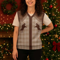 Aloha Hawaii Cowboys Paniolo Christmas Knitted V-Neck Vest Beige Palaka LT7 - Polynesian Pride
