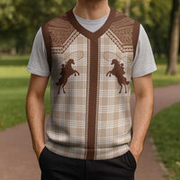 Aloha Hawaii Cowboys Paniolo Christmas Knitted V-Neck Vest Beige Palaka LT7 - Polynesian Pride