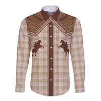Aloha Hawaii Cowboys Paniolo Long Sleeve Button Shirt Beige Palaka - Polynesian Pride