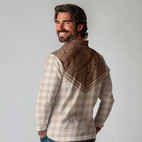 Aloha Hawaii Cowboys Paniolo Long Sleeve Polo Shirt Beige Palaka - Polynesian Pride