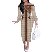 Aloha Hawaii Cowboys Paniolo Off The Shoulder Long Sleeve Dress Beige Palaka LT7 Women Beige - Polynesian Pride