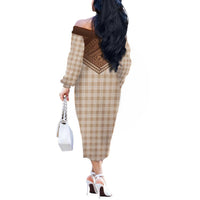 Aloha Hawaii Cowboys Paniolo Off The Shoulder Long Sleeve Dress Beige Palaka LT7 - Polynesian Pride