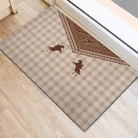 Aloha Hawaii Cowboys Paniolo Rubber Doormat Beige Palaka - Polynesian Pride