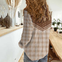 Aloha Hawaii Cowboys Paniolo Women Casual Shirt Beige Palaka - Polynesian Pride