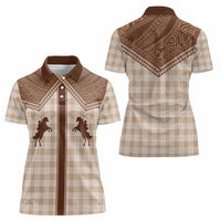 Aloha Hawaii Cowboys Paniolo Women Polo Shirt Beige Palaka - Polynesian Pride