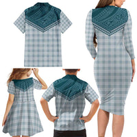 Aloha Hawaii Cowboys Paniolo Family Matching Long Sleeve Bodycon Dress and Hawaiian Shirt Teal Palaka - Polynesian Pride