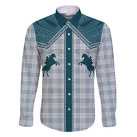 Aloha Hawaii Cowboys Paniolo Family Matching Off The Shoulder Long Sleeve Dress and Hawaiian Shirt Teal Palaka - Polynesian Pride
