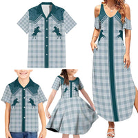 Aloha Hawaii Cowboys Paniolo Family Matching Summer Maxi Dress and Hawaiian Shirt Teal Palaka LT7 - Polynesian Pride