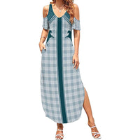 Aloha Hawaii Cowboys Paniolo Family Matching Summer Maxi Dress and Hawaiian Shirt Teal Palaka LT7 Mom's Dress Teal - Polynesian Pride