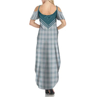 Aloha Hawaii Cowboys Paniolo Family Matching Summer Maxi Dress and Hawaiian Shirt Teal Palaka LT7 - Polynesian Pride