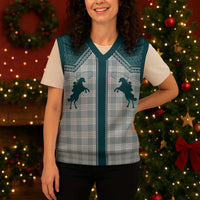 Aloha Hawaii Cowboys Paniolo Christmas Knitted V-Neck Vest Teal Palaka LT7 - Polynesian Pride