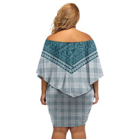 Aloha Hawaii Cowboys Paniolo Off Shoulder Short Dress Teal Palaka - Polynesian Pride