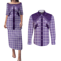 Aloha Hawaii Cowboys Paniolo Couples Matching Puletasi and Long Sleeve Button Shirt Violet Palaka LT7 Purple - Polynesian Pride