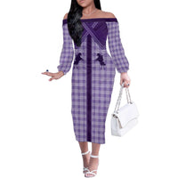 Aloha Hawaii Cowboys Paniolo Family Matching Off The Shoulder Long Sleeve Dress and Hawaiian Shirt Violet Palaka - Polynesian Pride