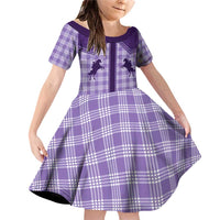 Aloha Hawaii Cowboys Paniolo Family Matching Off Shoulder Short Dress and Hawaiian Shirt Violet Palaka LT7 Daughter's Dress Purple - Polynesian Pride