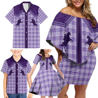 Aloha Hawaii Cowboys Paniolo Family Matching Off Shoulder Short Dress and Hawaiian Shirt Violet Palaka LT7 - Polynesian Pride
