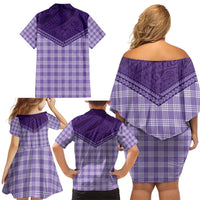 Aloha Hawaii Cowboys Paniolo Family Matching Off Shoulder Short Dress and Hawaiian Shirt Violet Palaka LT7 - Polynesian Pride