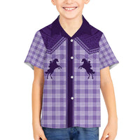 Aloha Hawaii Cowboys Paniolo Family Matching Off Shoulder Short Dress and Hawaiian Shirt Violet Palaka LT7 Son's Shirt Purple - Polynesian Pride