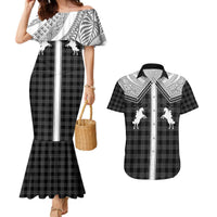 Aloha Hawaii Cowboys Paniolo Couples Matching Mermaid Dress and Hawaiian Shirt Black Palaka LT7 Black - Polynesian Pride