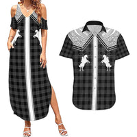 Aloha Hawaii Cowboys Paniolo Couples Matching Summer Maxi Dress and Hawaiian Shirt Black Palaka LT7 Black - Polynesian Pride