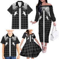 Aloha Hawaii Cowboys Paniolo Family Matching Off The Shoulder Long Sleeve Dress and Hawaiian Shirt Black Palaka LT7 - Polynesian Pride