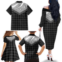 Aloha Hawaii Cowboys Paniolo Family Matching Off The Shoulder Long Sleeve Dress and Hawaiian Shirt Black Palaka LT7 - Polynesian Pride
