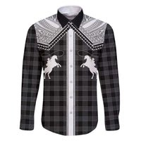 Aloha Hawaii Cowboys Paniolo Family Matching Off The Shoulder Long Sleeve Dress and Hawaiian Shirt Black Palaka LT7 Dad's Shirt - Long Sleeve Black - Polynesian Pride