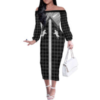 Aloha Hawaii Cowboys Paniolo Family Matching Off The Shoulder Long Sleeve Dress and Hawaiian Shirt Black Palaka LT7 Mom's Dress Black - Polynesian Pride