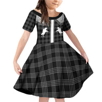 Aloha Hawaii Cowboys Paniolo Family Matching Off Shoulder Short Dress and Hawaiian Shirt Black Palaka - Polynesian Pride