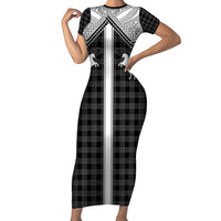 Aloha Hawaii Cowboys Paniolo Family Matching Short Sleeve Bodycon Dress and Hawaiian Shirt Black Palaka - Polynesian Pride