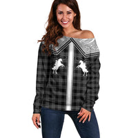 Aloha Hawaii Cowboys Paniolo Off Shoulder Sweater Black Palaka LT7 Women Black - Polynesian Pride